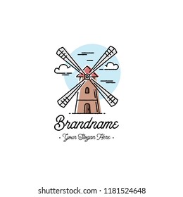Windmill logo. Bakery emblem design. Outline style. Vector illustration