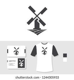 Windmill logo with business card and t shirt mockup