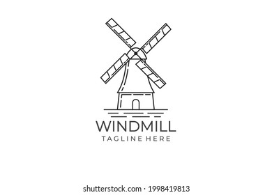 Windmill logo design concept. windmill illustration in line style