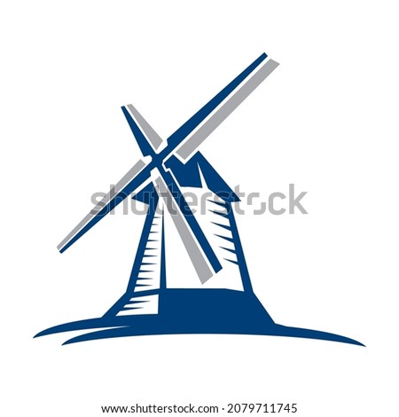 Windmill logo design template vector with editable Holland windmills house element symbol. Vintage style energy icon logos concept.