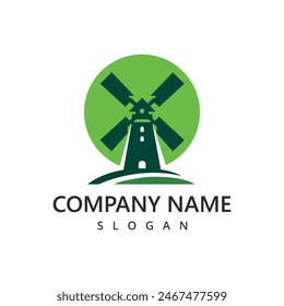 Windmill logo for Farm product symbol . Agriculture, farming, natural food concept