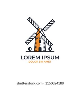 Windmill logo icon outline line monoline rounded color fill style