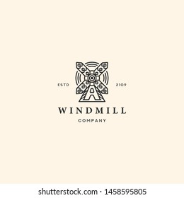 Windmill Logo Retro Vintage Line Outline Monoline Icon vector