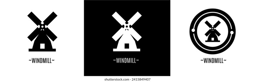 Logo-Set für Windmühle. Sammlung von schwarz-weißen Logos. Stock-Vektorgrafik.