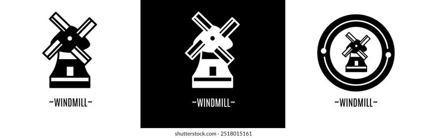 Conjunto de logotipo de molino de viento. Colección de logos en blanco y negro. Vector de acciones.
