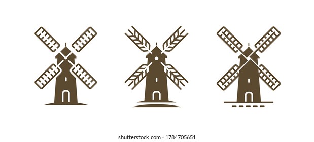 Logo o símbolo del molino de viento. Agricultura, panadería, agricultura, concepto de alimentos