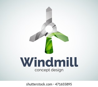 Windmill logo template, abstract elegant glossy business icon