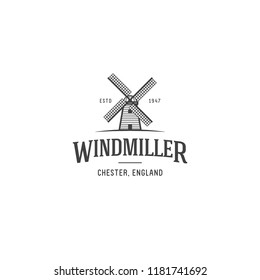 Windmill Logo template. Vector windmill geometric illustration.