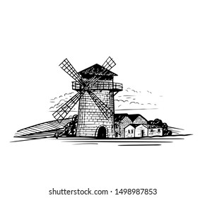 Windmill logo - vector illustration. Bakery emblem design on white background