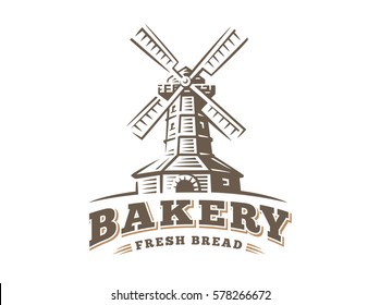 Windmill logo - vector illustration. Bakery emblem design on white background