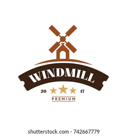 Windmill Logo Vintage Style. Flat Isolated Vector Graphic Illustration