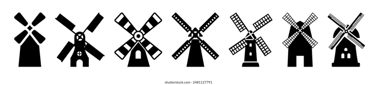 Windmill, mill farm simple icons vector set. Windmill illustration sign collection. Farmhouse symbol