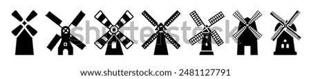 Windmill, mill farm simple icons vector set. Windmill illustration sign collection. Farmhouse symbol