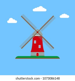 Windmill or mill icon. Holland and the Netherlands symbol. Vector illustration.