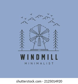 diseño de símbolo vectorial del logotipo de arte de línea minimalista de molino de viento