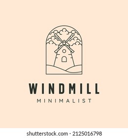 diseño de símbolo vectorial del logotipo de arte de línea minimalista de molino de viento