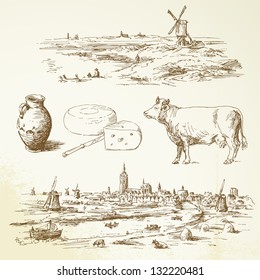 Windmill in Nederland- hand drawn illustration