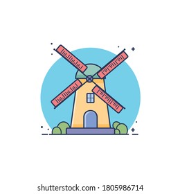 Windmill netherlands building vector icon illustration. building and landmark icon concept Premium Vector