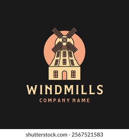 Windmill old Tower Building Logo Design Vintage Vector