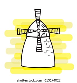 A windmill on a bright background, a black outline, the subject of agriculture.