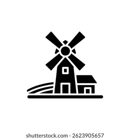 Windmill on farm icon in black filled glyph line style
