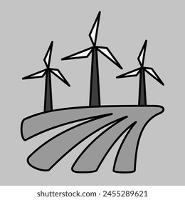 Windmühle auf dem Feld isoliert Ikone. Landwirtschaftliches Zeichen. Graph-Symbol für Ihre Website Design, Logo, App, UI. Vektorillustration, EPS10.