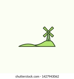 windmill on field with simple color element icon