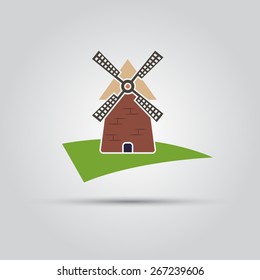 windmill on a green glade isolated vector flat objects
