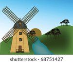 windmill on the hill near the  river