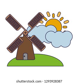 windmill on nature with cloud and sun