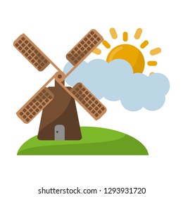 windmill on nature with cloud and sun