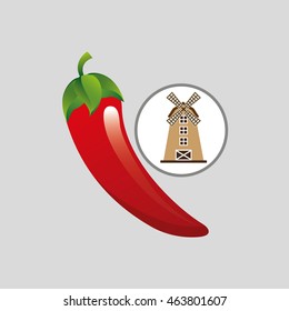 windmill and organic chili icon, vector illustration