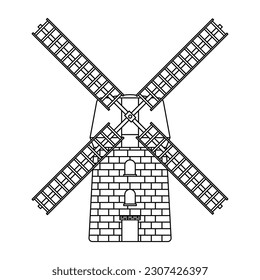 Windmill Outline Icon Illustration on White Background