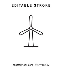 Windmill Outline Icon. Windmill Line Art Logo. Vector Illustration. Isolated on White Background. Editable Stroke