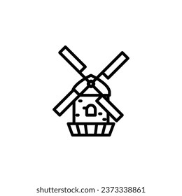 Windmill outline icon. Vector illustration. The isolated icon suits the web, infographics, interfaces, and apps.