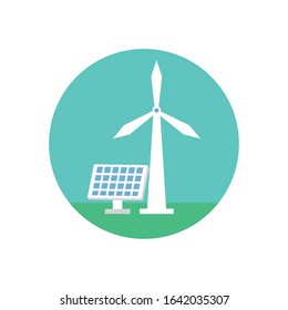 windmill and panel solar energy environmental vector illustration design