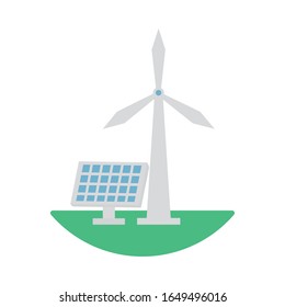 diseño de vectores ambientales de la energía solar de molinos de viento y paneles