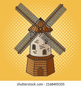 windmill pop art retro vector illustration. Comic book style imitation.