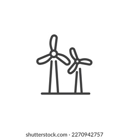 Windmill power line icon. linear style sign for mobile concept and web design. Windmill turbine outline vector icon. Symbol, logo illustration. Vector graphics