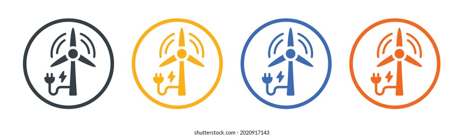 Molino de viento con icono de enchufe de alimentación. Símbolo de turbina eólica, icono de electricidad activado en el símbolo de círculo