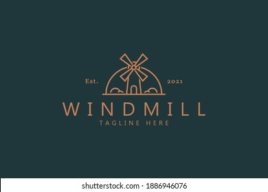 Windmill Premium Vector Logo Badge. Farm and Agricultural Sign Symbol. Best Design Template Logo.