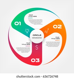 Windmill, propeller, gradient circle infographics step by step. Element of chart, graph, diagram with 3 options - parts, processes, timelines. Vector business template for presentation