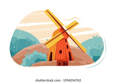 Windmill. Renewable Energy Resources Illustration concept. Flat illustration isolated on white background.