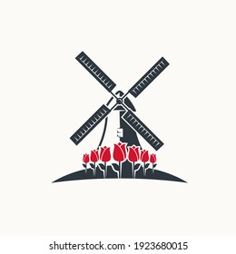 windmill rose illustration logo abstract 