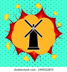 Windmill sign, pop art explosion, vector illustration for design