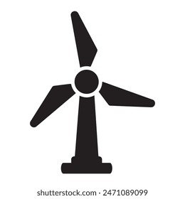 Símbolo de molino de viento, Vector de turbina de viento, silueta. Turbina del ventilador aislada sobre fondo blanco. Icono de generación de energía renovable, Vector. Ilustración vectorial.
