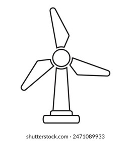 Windmühlen-Schild-Vektorgrafik, Windrad-Ikone, Silhouette mit Strichlinie. Gebläseturbine isoliert auf weißem Hintergrund. Ikone der Erzeugung erneuerbarer Energien, Vektorgrafik. Vektorillustration.