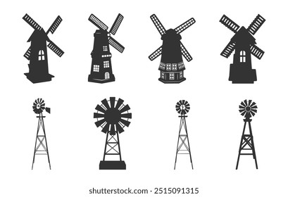 Windmill silhouette, Windmill clipart, Old windmill silhouette, Farm windmill silhouette