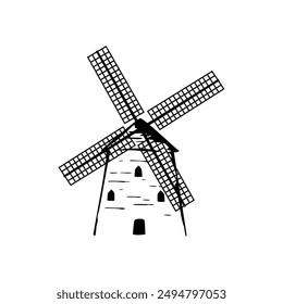 windmill silhouette design. traditional building in Holland.