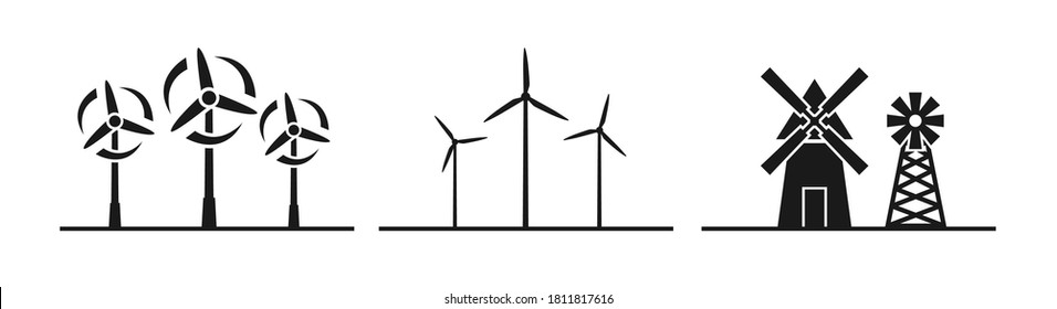 Ilustración vectorial de icono de silueta de molino de viento sobre fondo blanco